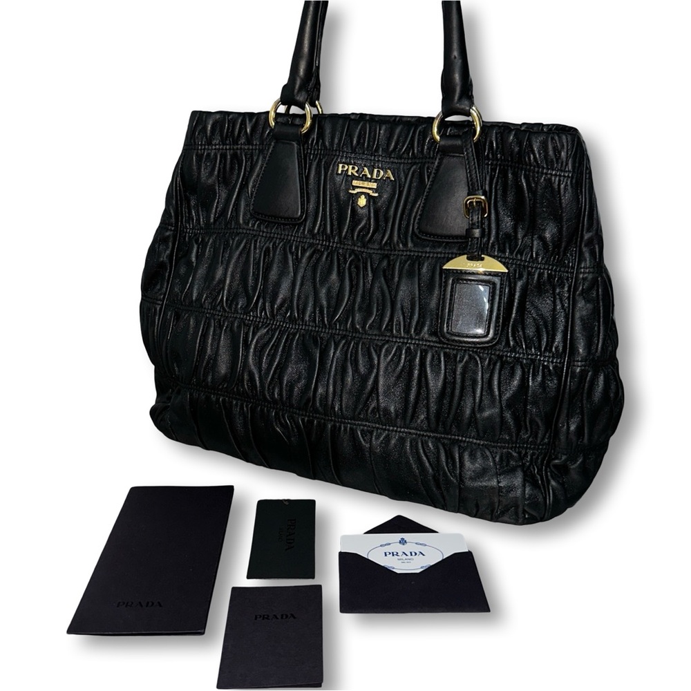 2013 Prada Nappa Gaufre Scrunch Leather Black Bag